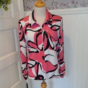 Ming Wang Pink and Black Abstract Blouse